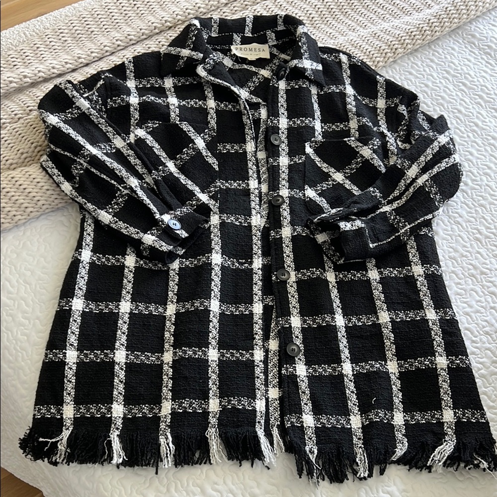 Monse Black and White Checkered Women's Coat